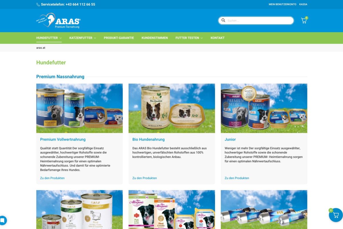 Webseite Aras Tiernahrung