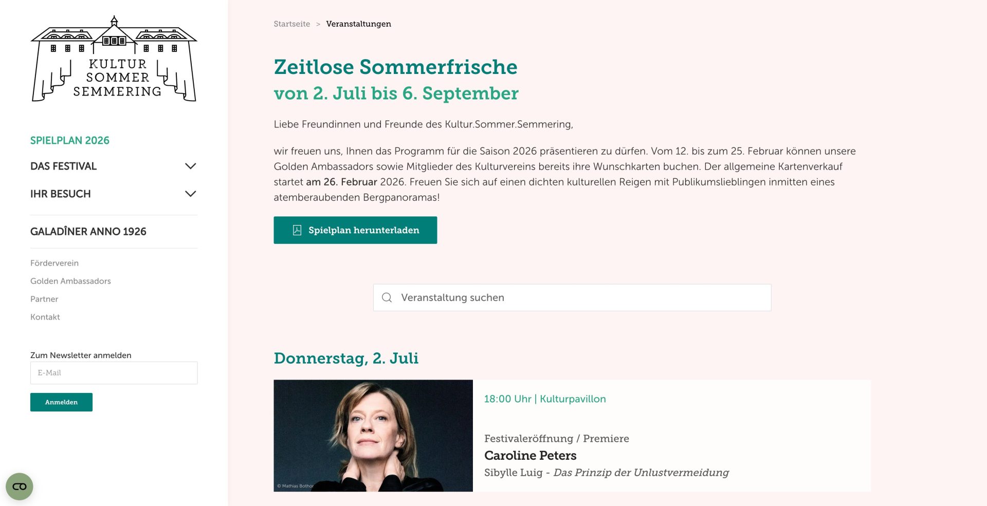 Webseite Kultursommer Semmering